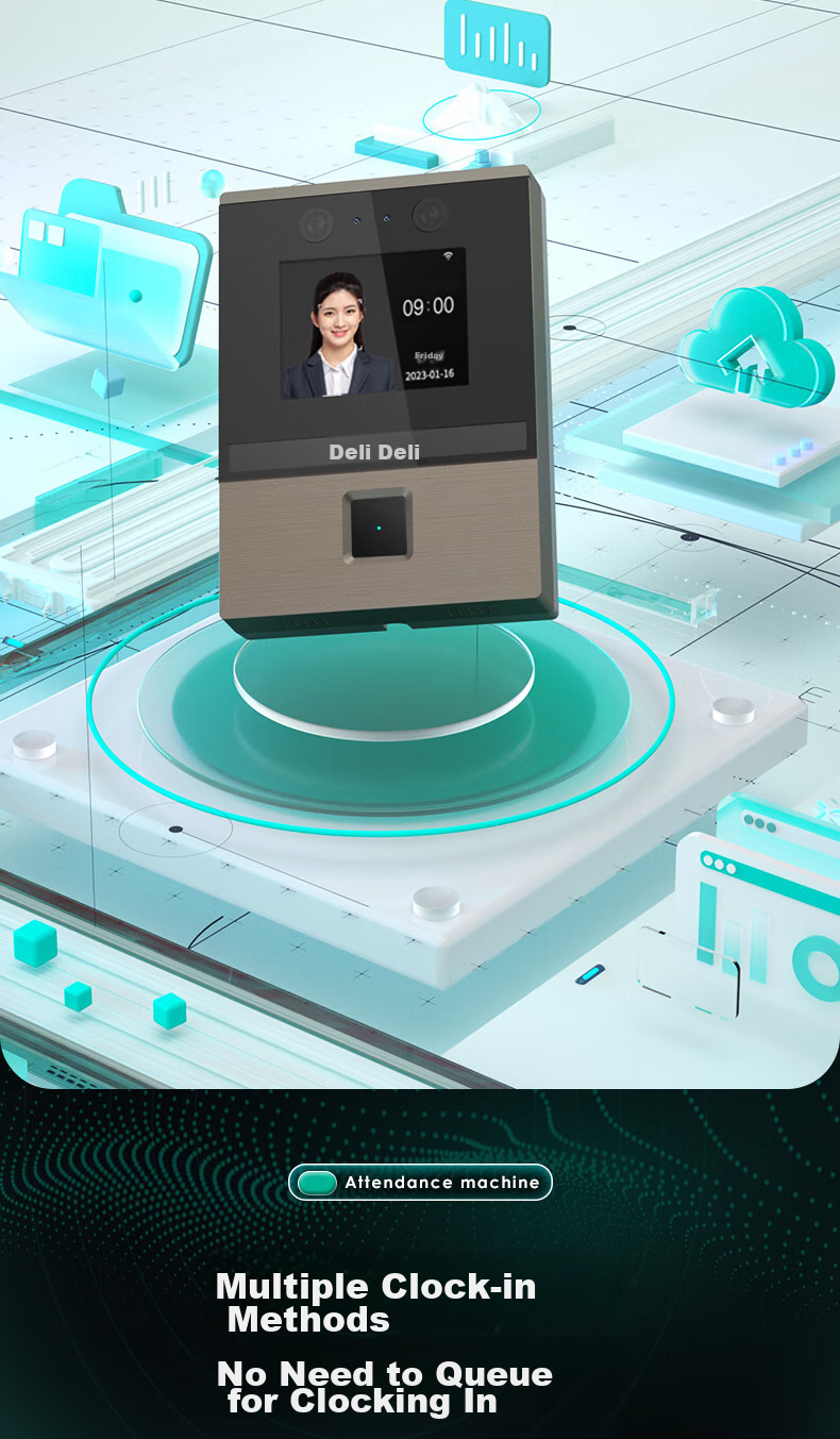 Deli Attendance Machine with Facial Recognition And Fingerprint Integration, Smart Cloud Visible Light Dynamic Face Recognition, Liveness Detection, WiFi Connection, Remote Online Management DL-D3 11