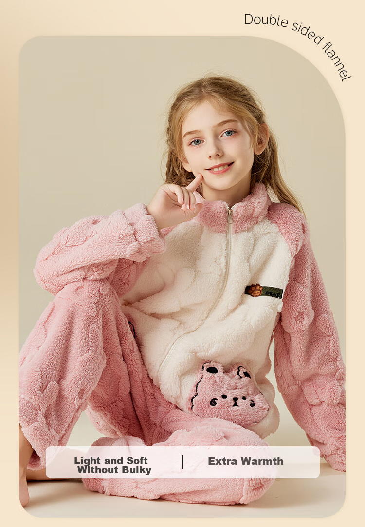 LangSha [Flannel] Children's Pajamas, Boys' Autumn And Winter Fleece-Lined Sleepwear, Big Kids Girls Baby Warm Home Wear Set 9