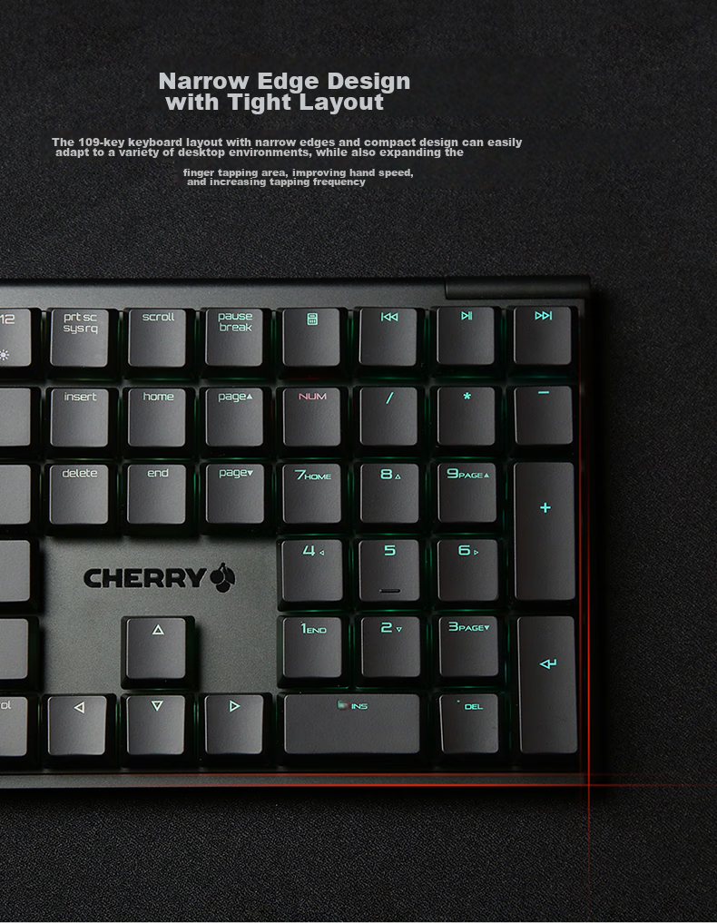 CHERRY MX10.0 Mechanical Keyboard, Wired Keyboard, Gaming Keyboard, RGB Lighting Effects, Ultra-Thin Body, Alloy Shell, Black, MX LP Switches 5