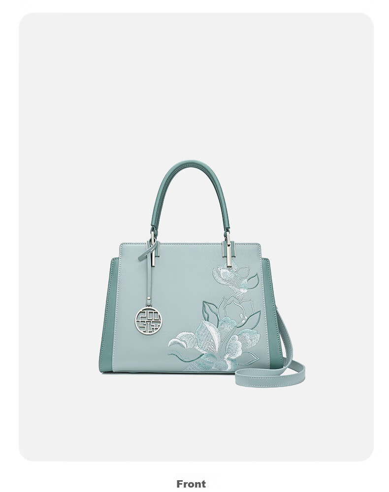 PmSix Women's Handbag, New Style, Practical Birthday Gift for Mom, Cowhide Chinese-Style Embroidery, Large Capacity, Middle-Aged Ladies' Tote Bag 9