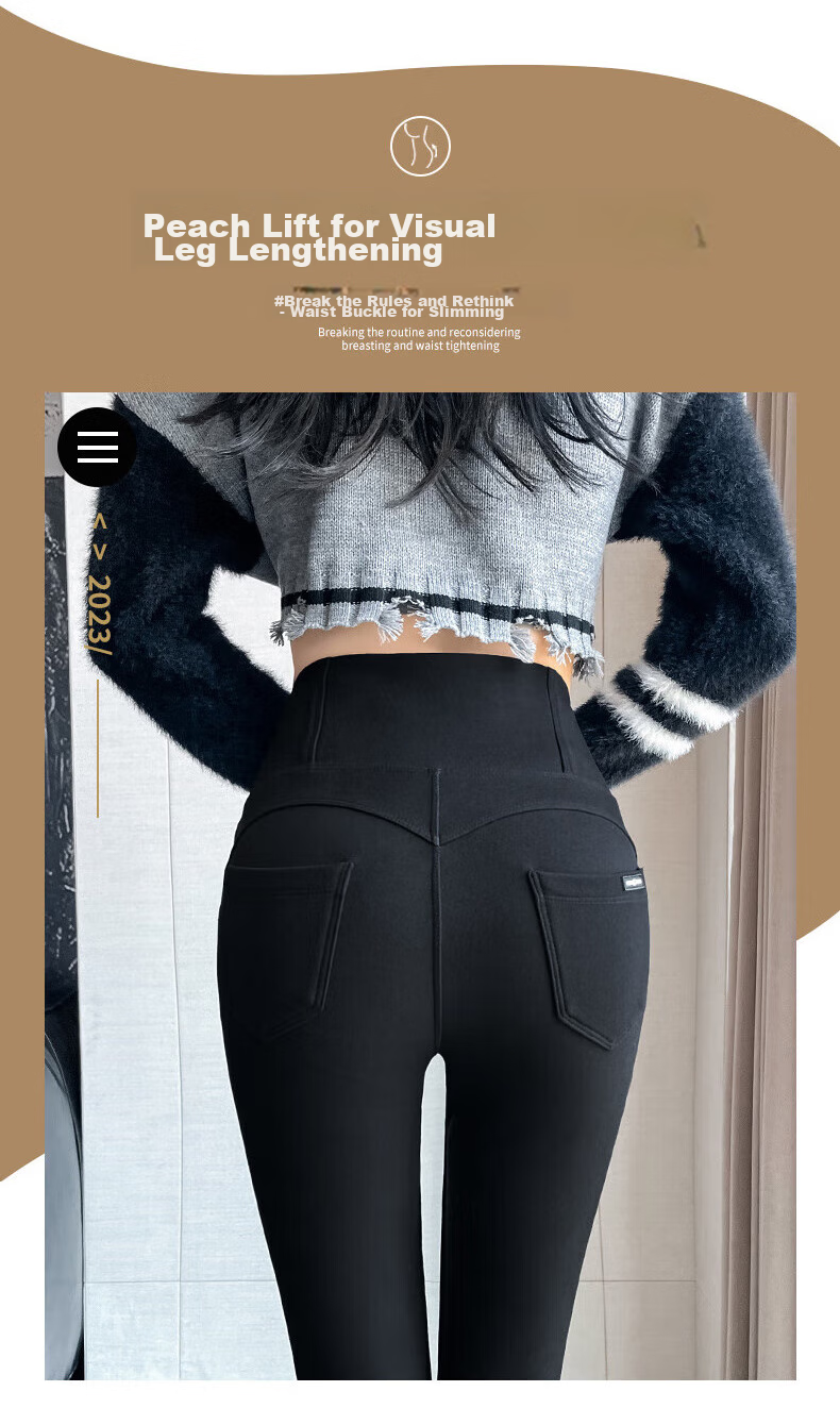 FitonTon High-Waisted Leggings for Women, Outer Wear Autumn Winter Style, Black Tight-Fitting Pencil Skinny Pants with Three Buttons, Small Black Trousers, Black, Size S 4