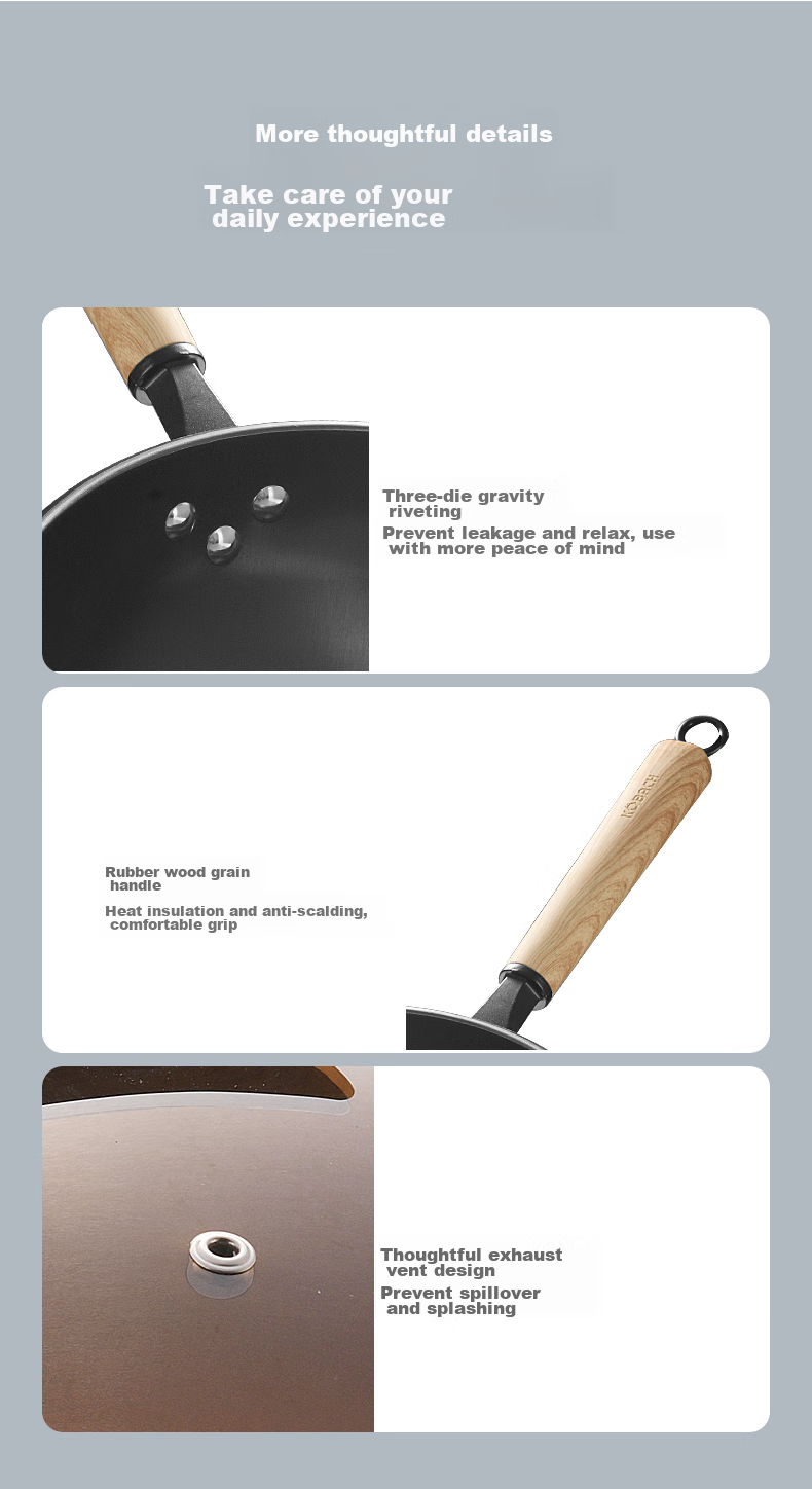 KOBACH Iron Wok, Uncoated Frying Pan, Pure Iron Cooking Pan, Compatible with Induction And Gas Stoves, Cookware, 32cm 9