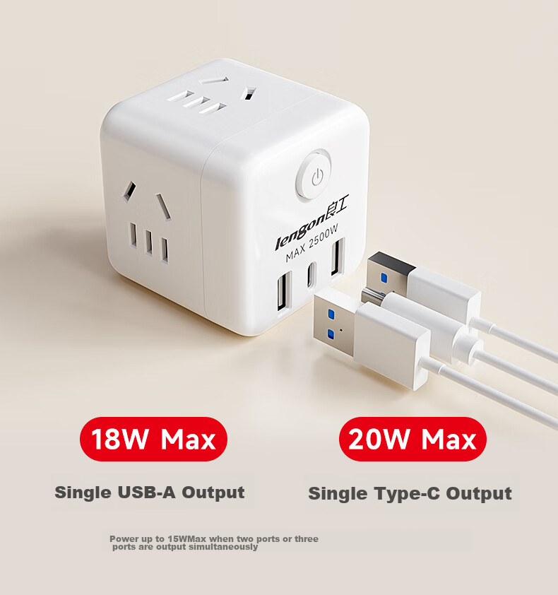 Lengon PD20W Apple Fast Charging Cube USB Socket, Type-C Multifunctional Plug, Socket Converter, Adapter Plug Socket, Power Converter, Q604U-20W White 6