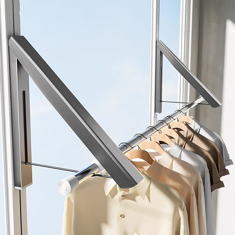 Huxiansen No-Drill Space Aluminum Balcony Clothes Drying Rack, Bathroom Wall-Mounted Foldable Drying Rack, Clothesline Storage Rack 1