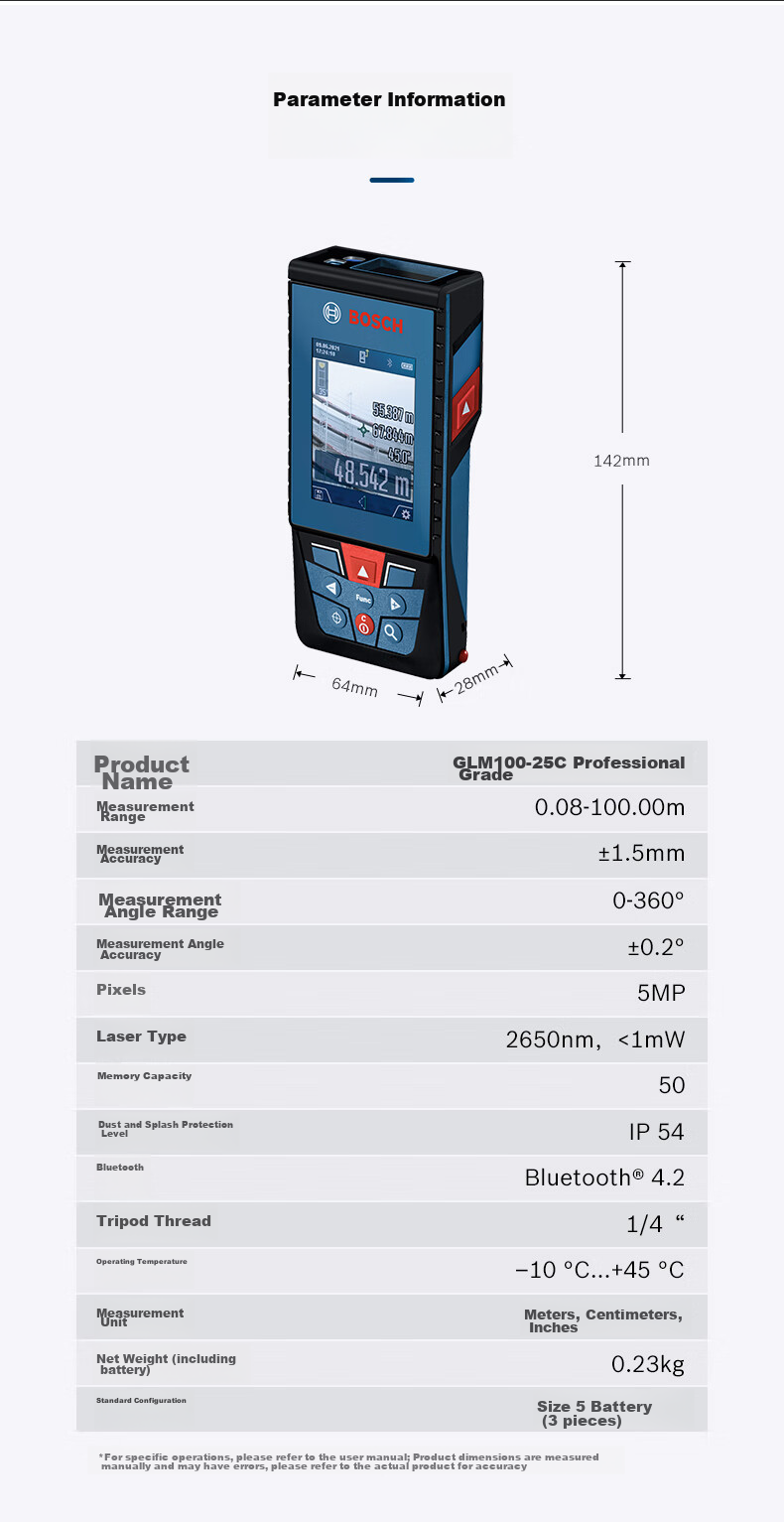 BOSCH Professional 100-Meter Outdoor Infrared Laser Rangefinder, Electronic Measuring Device, Laser Ruler GLM 100-25 C 13