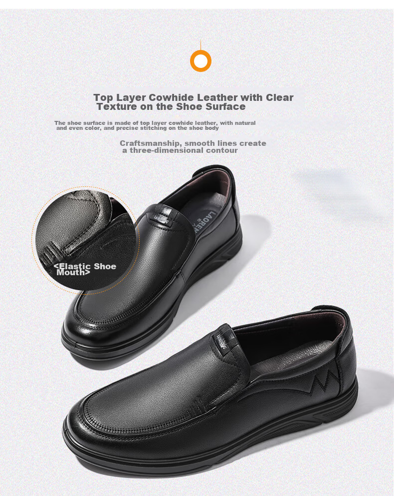 LAORENTOU Leather Shoes for Men, Business Casual Shoes, Top-Grain Cowhide Slip-On Loafers, Durable Men's Footwear LA12062 Black Size 40 5