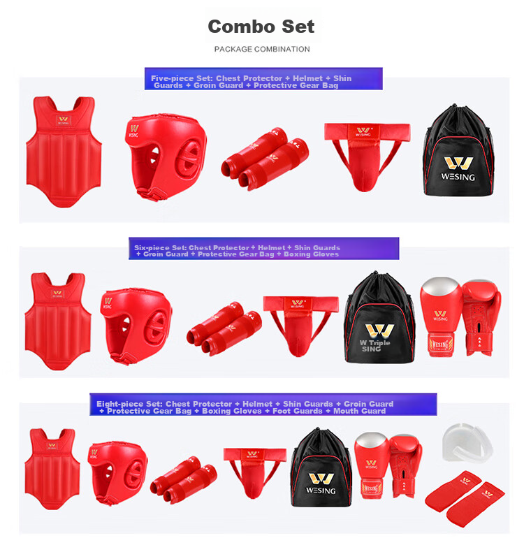 Jiurishan Sanda Protective Gear Set, Adult And Children Boxing Training Fitness Equipment Gloves [Five-Piece Set], Red, XXL 12