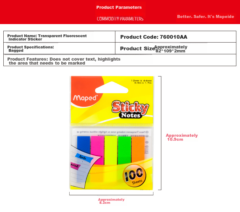 Maped Transparent Fluorescent Index Tabs, Study Organizer Stickers, Non-Obtrusive Transparent Color-Coded Sticky Notes, Office Helper, 760010AA [100 Pieces/bag] 2