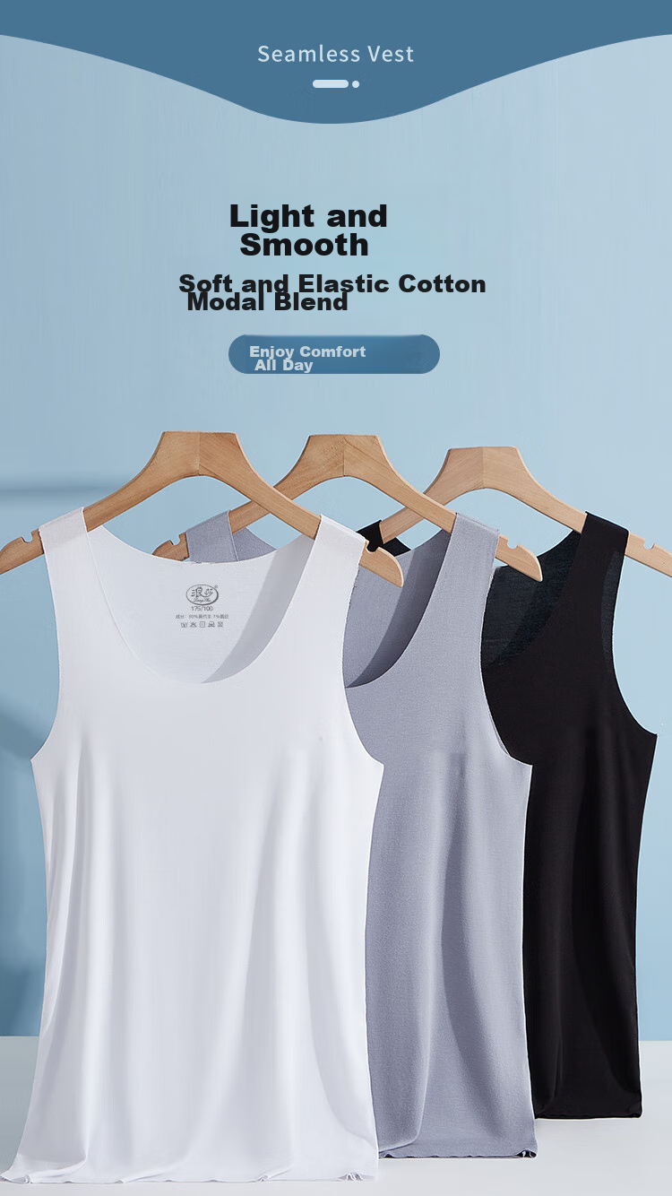 LangSha Men's Tank Top, Summer 7A Antibacterial Ice Silk Seamless Modal Thin Sleeveless Athletic Undershirt 1