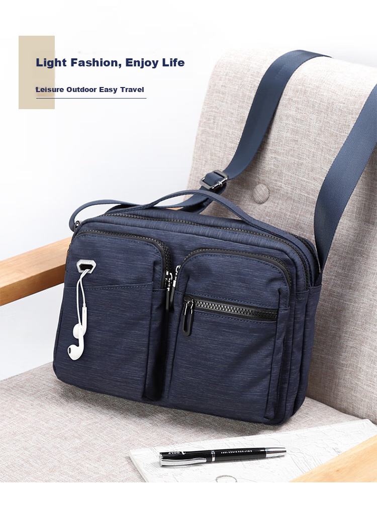 GOLF Nylon Shoulder Bag, Large Capacity Messenger Bag for Men, Multifunctional Crossbody Bag, Model 5I396466J, Blue-Gray Color 1
