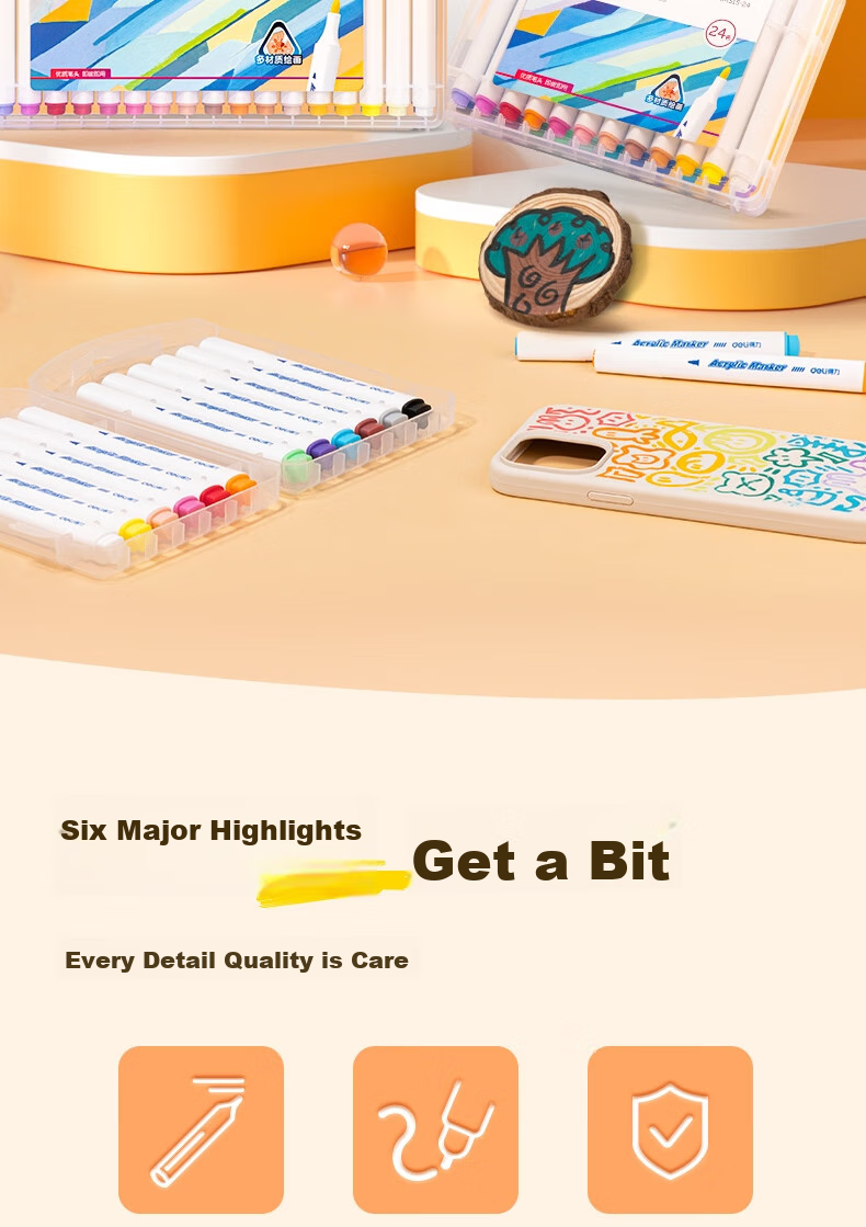 Deli [Back to School Stationery] 64-Color Round Barrel Acrylic Markers, PP Box Packaging, Hand-Drawing Shoes, Painting Pens, Fluorescent Highlighters, Children's DIY, New Year Tree Graffiti, Watercolor Pens, Art Educatio 2