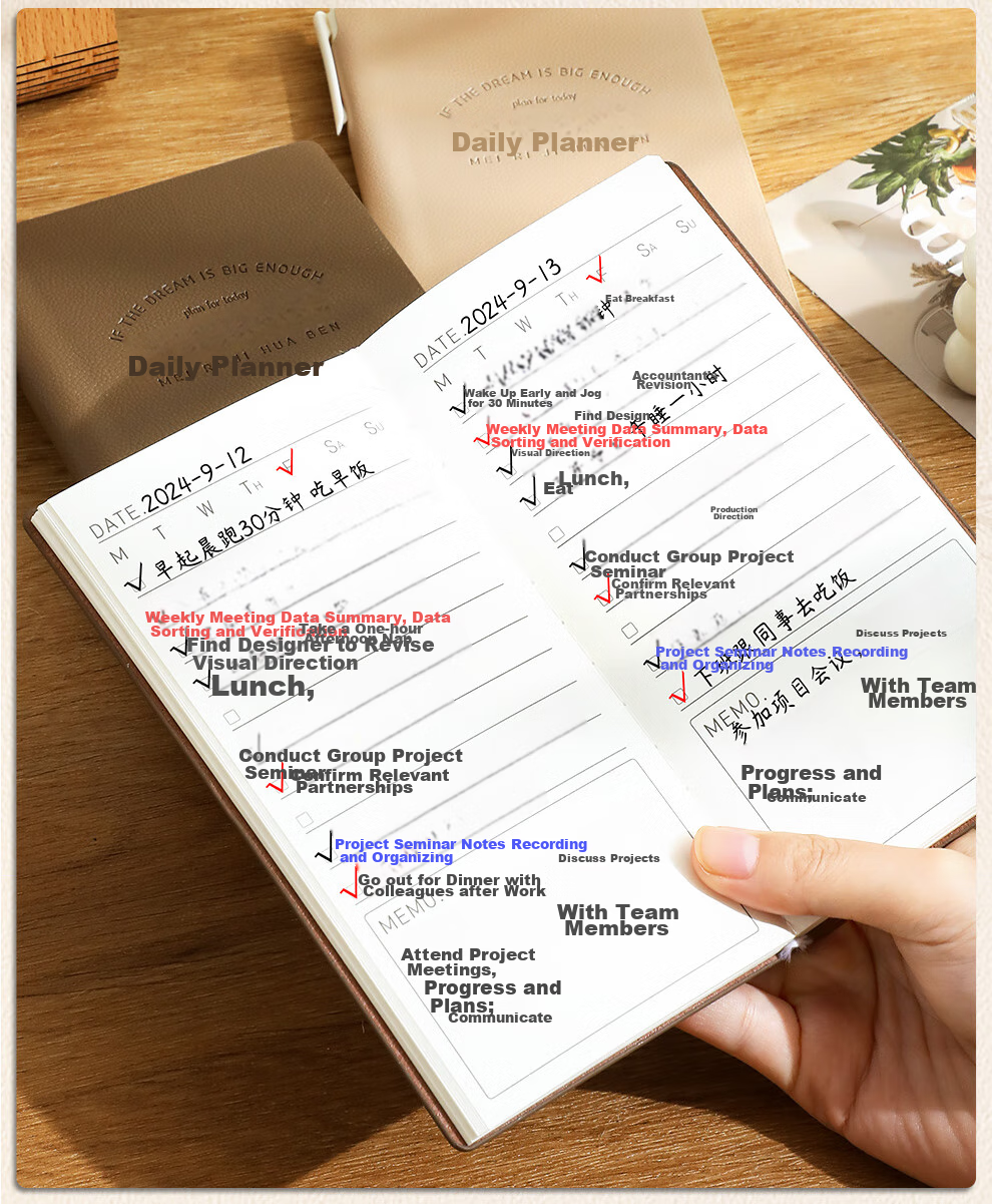 Longe Daily Planner, Schedule Book, Study Plan, Time Management Planner, Compact And Portable, Work Efficiency Manual, Calendar, Journal, To-Do List, And Planner 12