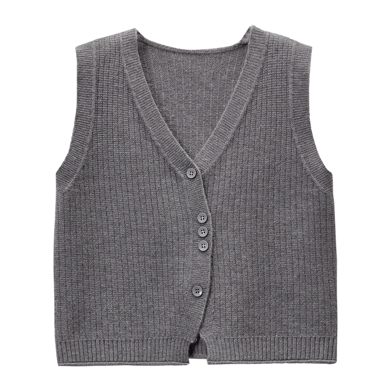 Sentubila Autumn Layered V-Neck Curved Placket Single-Breasted Short Sleeveless Vest