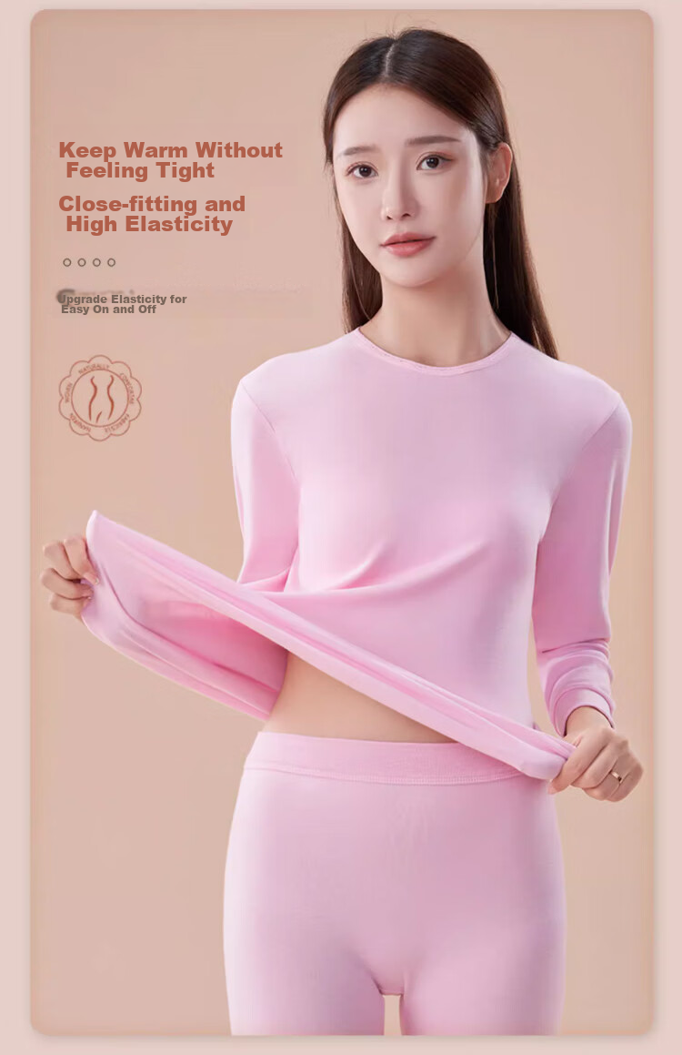 LangSha Women's Pure Cotton Autumn Underwear Set, 7A Antibacterial And Anti-Mite Round Neck Thermal Underwear, Thin Cotton Sweater Base Layer 8