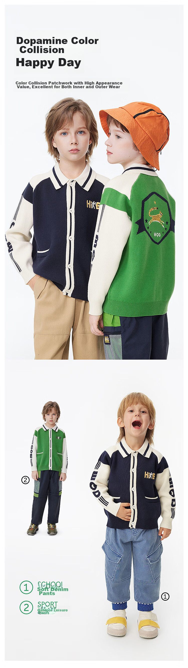 MQD Boys' Sweater, Spring And Autumn Style, Turn-Down Collar, Preppy Style, Children's Knitted Cardigan, Navy Blue, Size 110 5