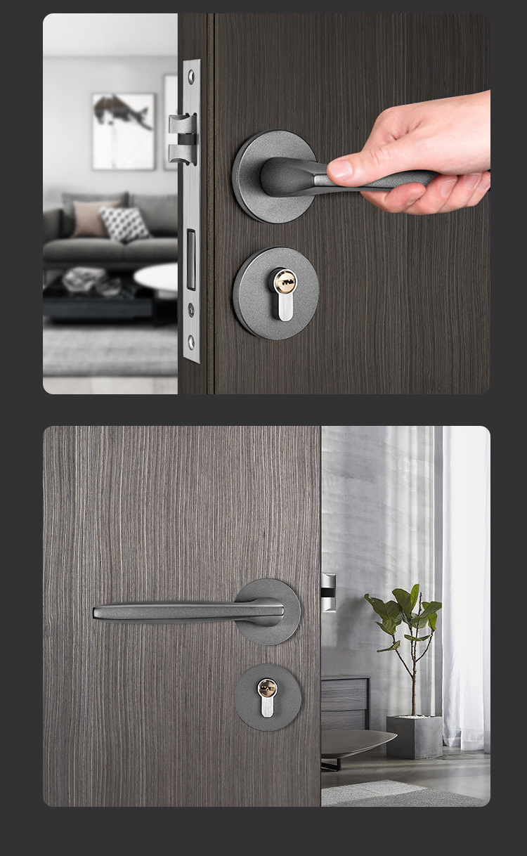 IGear Split Lock, Indoor Home Bedroom Door, Quiet Noise Reduction, Bathroom Toilet Solid Wood American-Style Door Handle, Gunmetal Gray 10