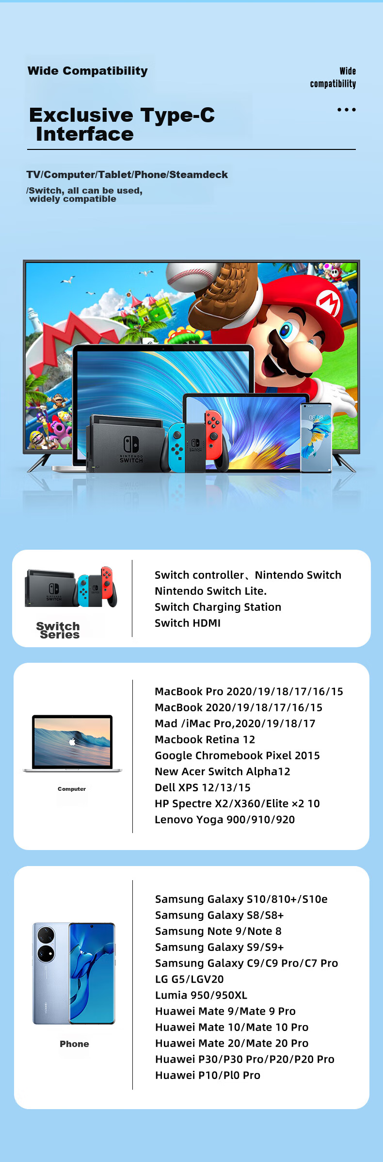 BIAZE Switch Portable Dock HDMI Cable, NS Screen Mirroring to TV, OLEDS Screen Mirroring Converter Dock Accessory, Game Console Adapter Video Expansion, NS Screen Mirroring Cable 11