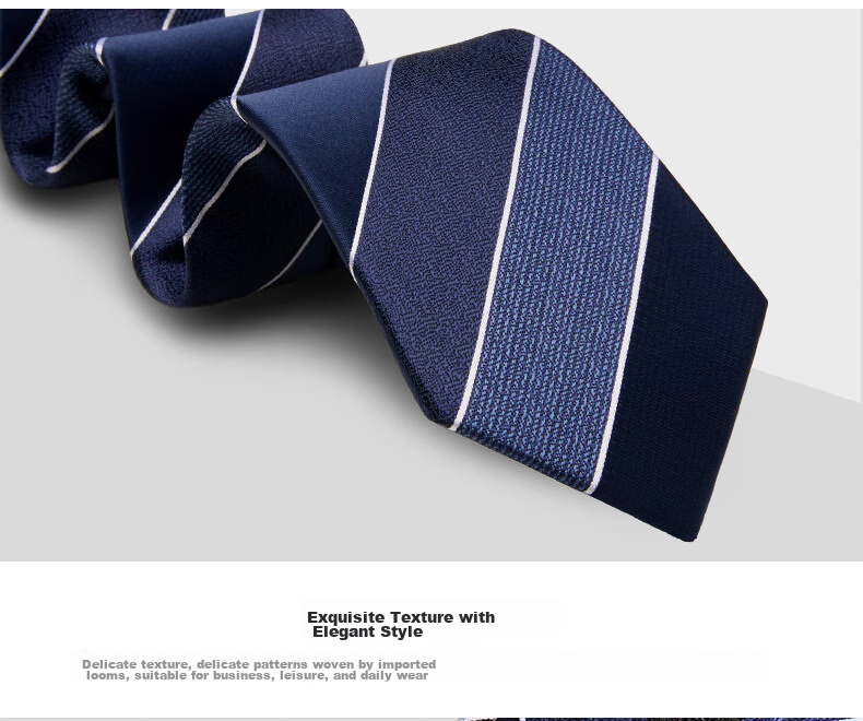 Luomeng Men's Business Necktie, 8cm No-Tie Striped Wedding Zipper Tie, Gift for Husband Or Boyfriend, Navy Blue, Gift Box Packaging 16