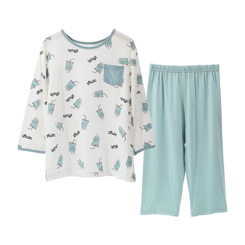 Hodo Children's Pajama Set Summer Boys And Girls Modal Loungewear Cotton Air Conditioning Wear J3176 Ice Green 140