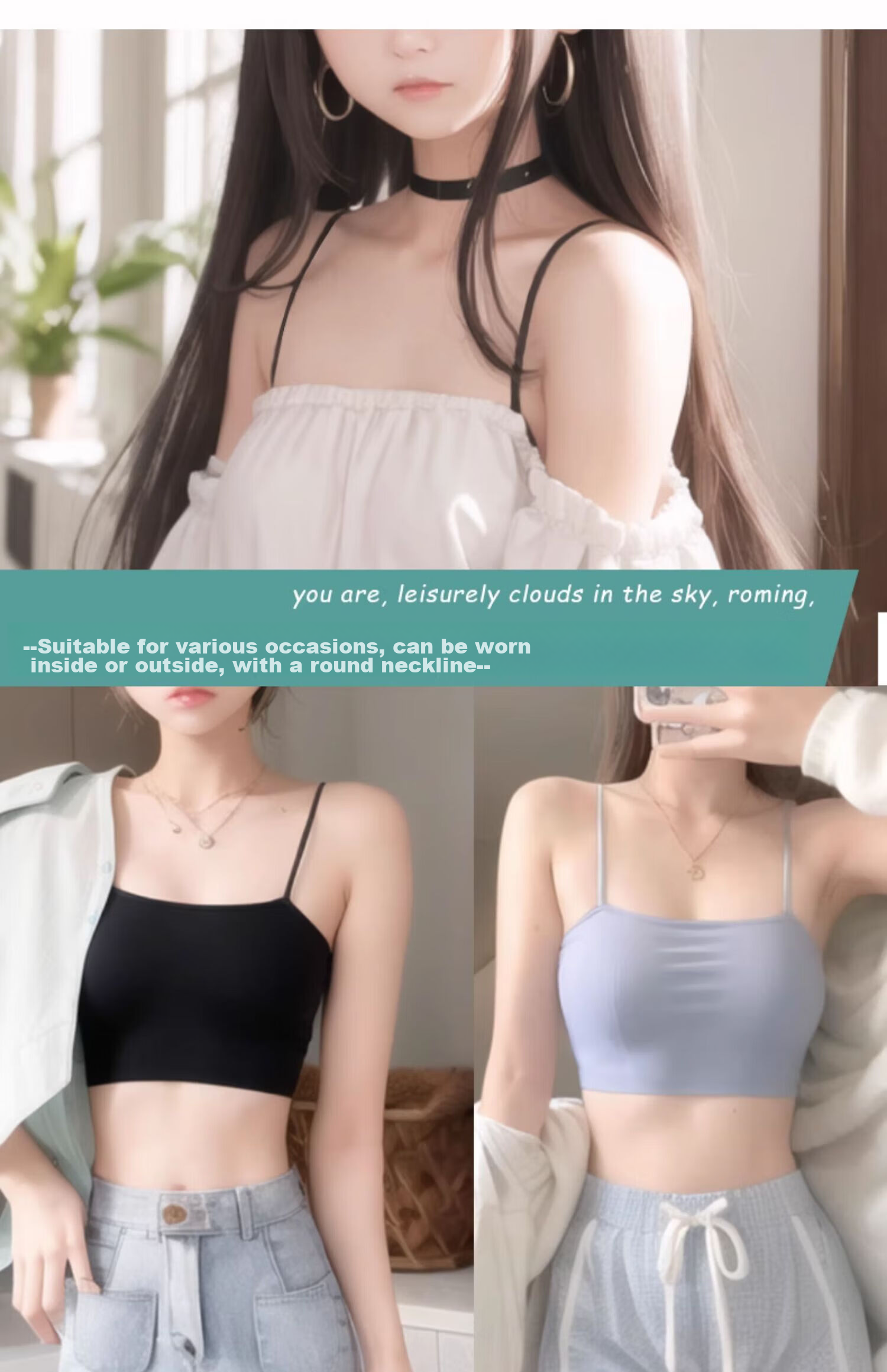 Caramella Ice Silk Camisole Bra for Women, Thin Style, Minimizing, Push-Up, Beautiful Back, One-Piece Wrap Chest, Anti-Exposure Brassiere, Bandeau 1