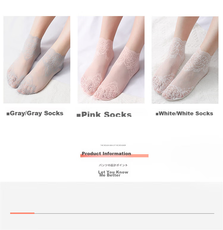 LangSha Women's Lace Stockings with Ribbons, 6 Pairs of Mesh Short Socks with Cotton Bottoms, Thin Spring And Summer Socks 11