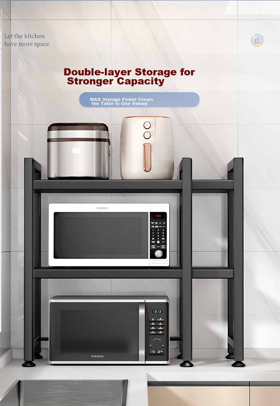 Jiabangshou Kitchen Storage Rack, Microwave Oven Shelf, Extendable Double-Layer Thickened Oven Rack, Kitchen Storage Shelf 4