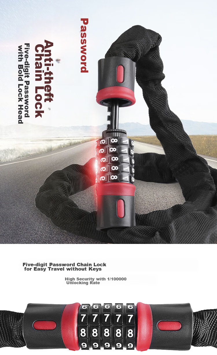 HOTUN Password Chain Lock Bicycle Lock Mountain Bike Lock Electric Bike Lock Glass Door Lock Anti-Theft Chain Lock 0.6 Meters 1