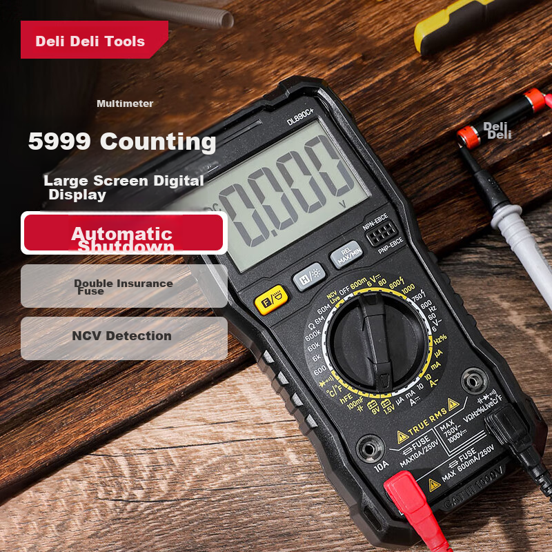 Deli Intelligent Anti-Burn Multimeter, Digital Backlit Display, Large Screen, High-Precision Universal Meter for Home Use, 5999 Digits, DL890D