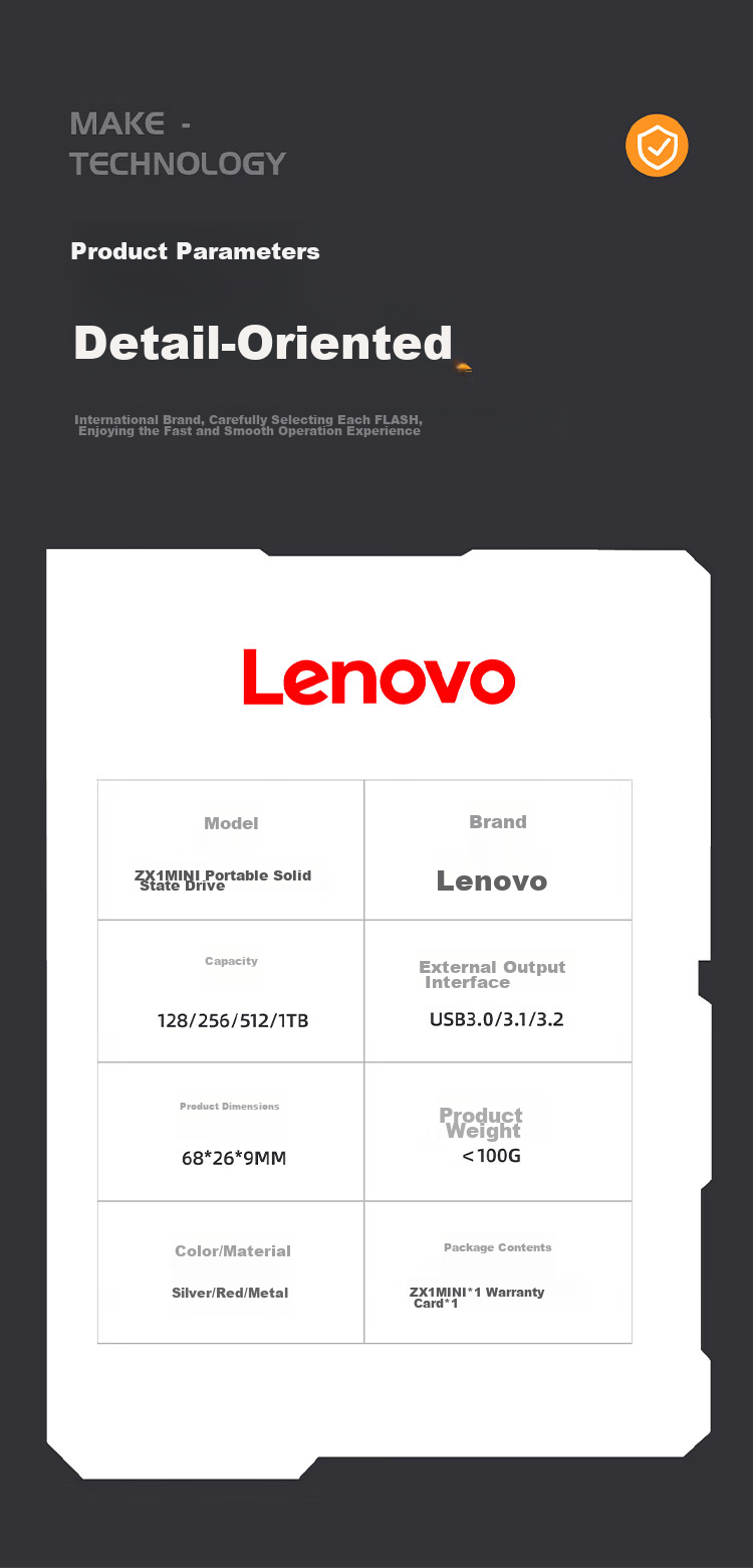 Lenovo 128GB Portable Solid State Drive (PSSD), USB3.1 Interface, ZX1Mini Series, Red 10