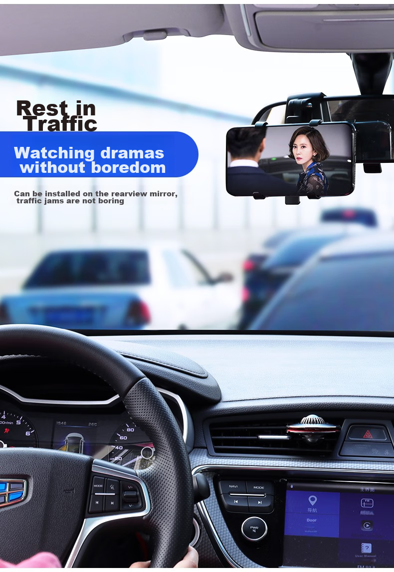 Kylie Car Phone Holder Rearview Mirror Phone Mount High-Deer Navigation Bracket Multifunctional Car Phone Holder Car Accessory + 3-in-1 Data Cable + Car Charger 9