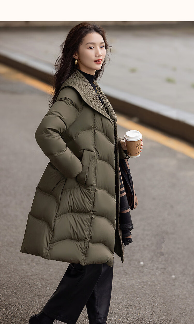 Dme [400T Spring Yarn] Winter Lightweight 90% Duck Down, Large Lapel, Wrinkle-Resistant, Adjustable Waist, Women's down Jacket 16