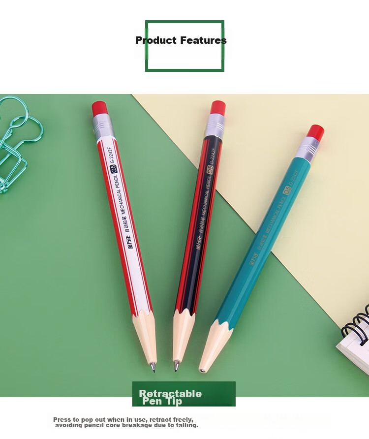 Genvana [Automatic Pencil] Comic Drawing Activity, Student Exam Drawing, 0.5MM Yinglang 2B Iron Clip 4 Colors (4-Pack) G-2252 2