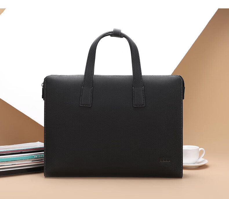 ELLE HOMME Men's Business Briefcase, Luxury Top-Grain Leather Handbag, Large Capacity Laptop Bag for Men EA188215310 Black 2