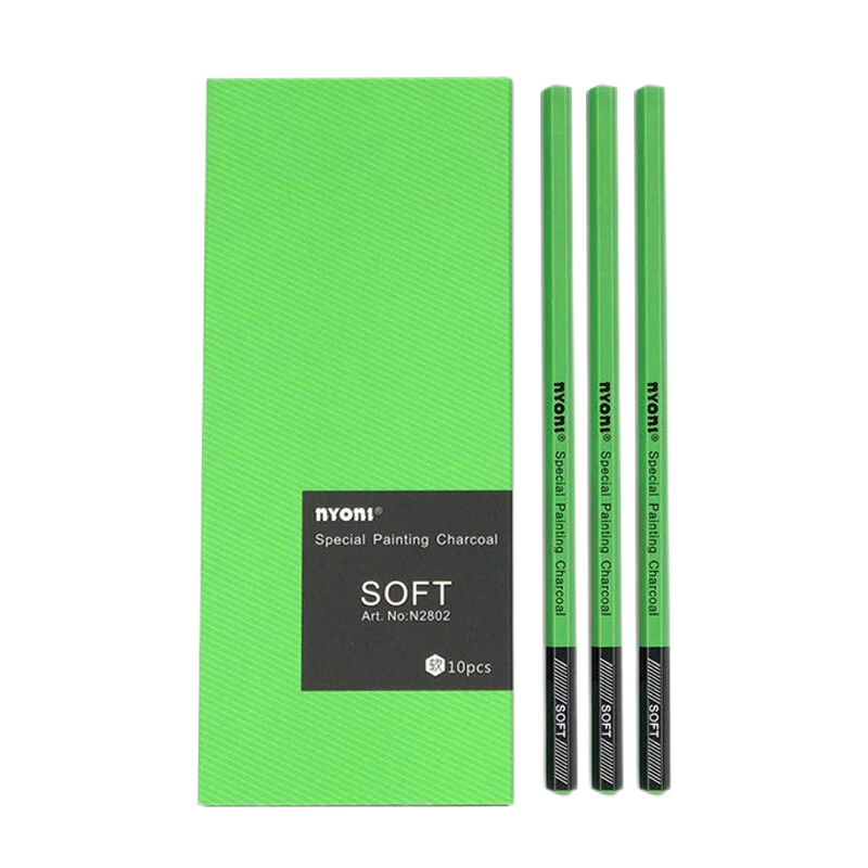 NYONI Upgraded Charcoal Pencil Set for Art Students, Sketching and Drawing, Beginner Friendly, Soft Carbon, 10 Pieces/Box N2802