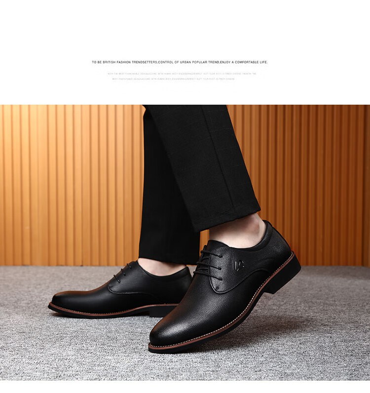 BEIOUTU Men's Leather Shoes, Formal Business Fashion Low-Top Lace-Up British Trendy Men's Shoes, 8119 Black, Size 44 4