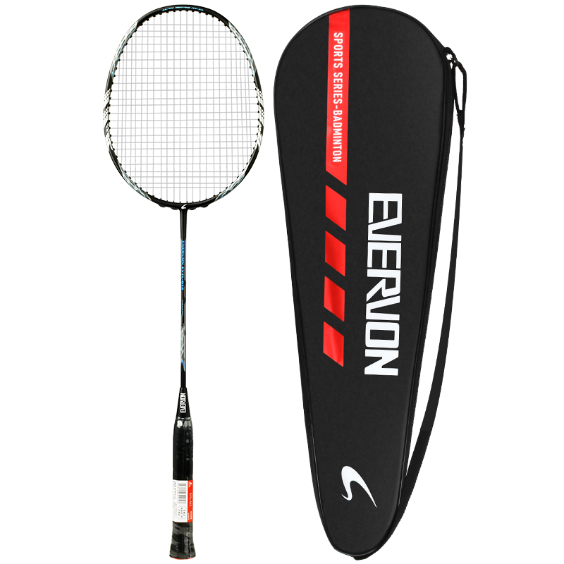 EVERVON Badminton Racket, Single Racket, Carbon Fiber Mid-Shaft, Durable, for Sports, Adults, Children, Students, Competition And Training, EYTL-613 Cool Black (JINGDONG Warehouse Delivery)