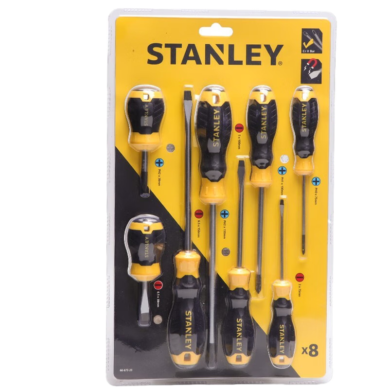 STANLEY 8-Piece B Series Rubber Handle Flathead and Phillips Screwdriver Set 66-673 Electrician Household Repair Tool Kit