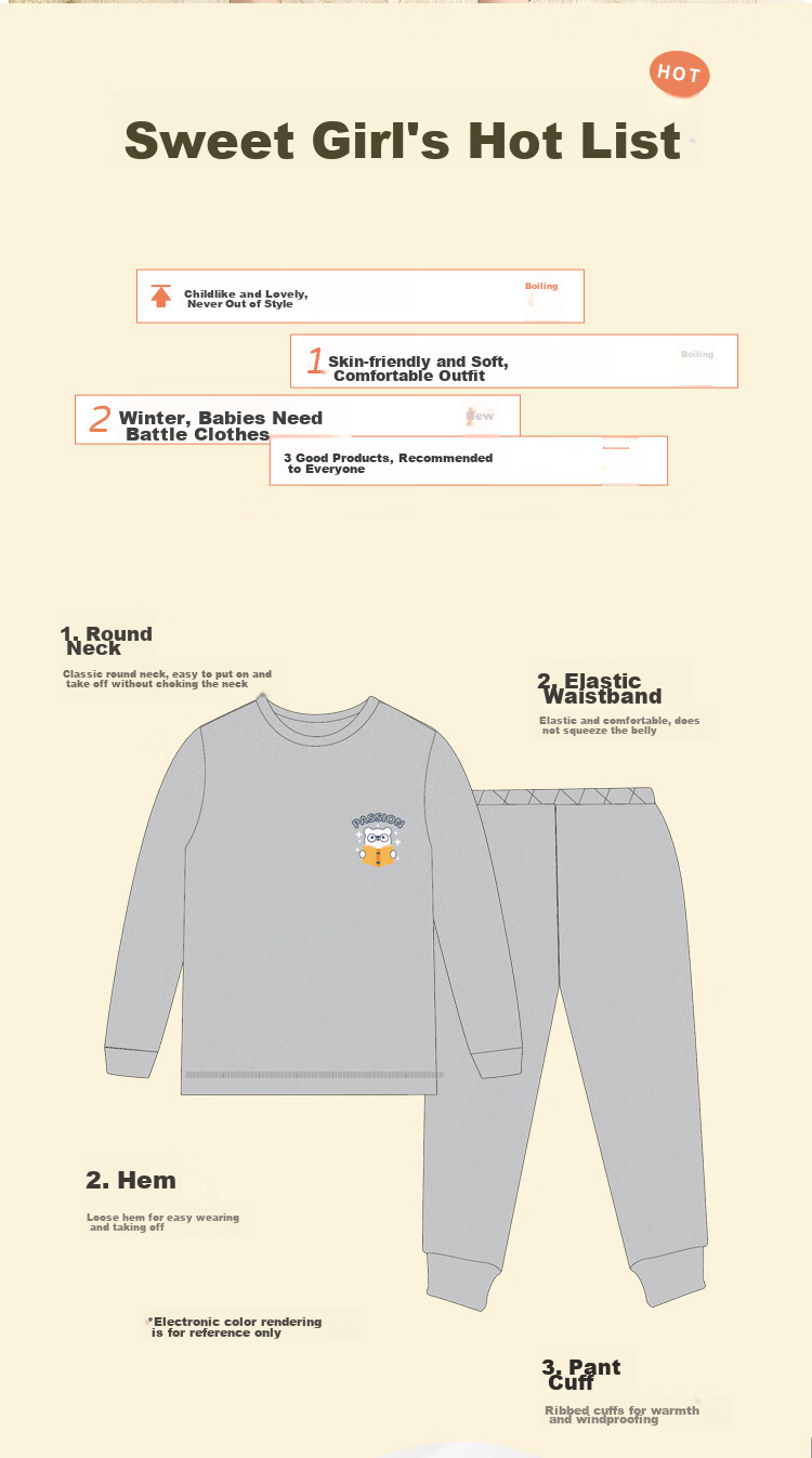 Nanjiren [Three-Layer Padded School Uniform Essential] Children's Thermal Underwear, Boys' Winter Thickened Autumn Clothes And Pants, Pajama Set 3