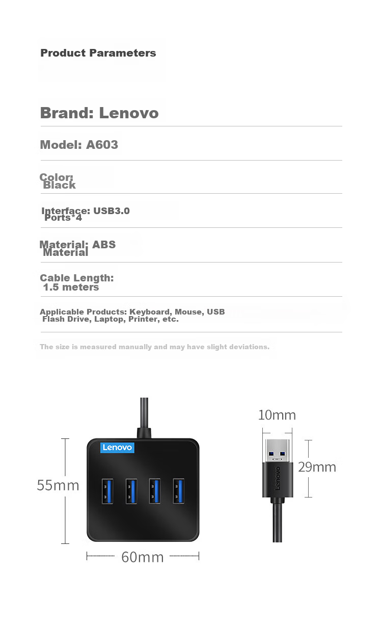 Lenovo USB Hub 3.0 Expansion Dock Converter, Four-In Adapter, HUB Concentrator, Vertical Plug Expansion Device, Laptop/desktop Computer Converter, Universal 9