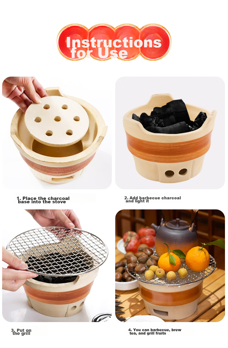 WhitePeak Clay Pot Stove for Brewing Tea, Charcoal Stove for Barbecue, Winter Home Heating Stove, Outdoor Stove, Indoor Wood-Fired Heating Stove, Complete Set 12