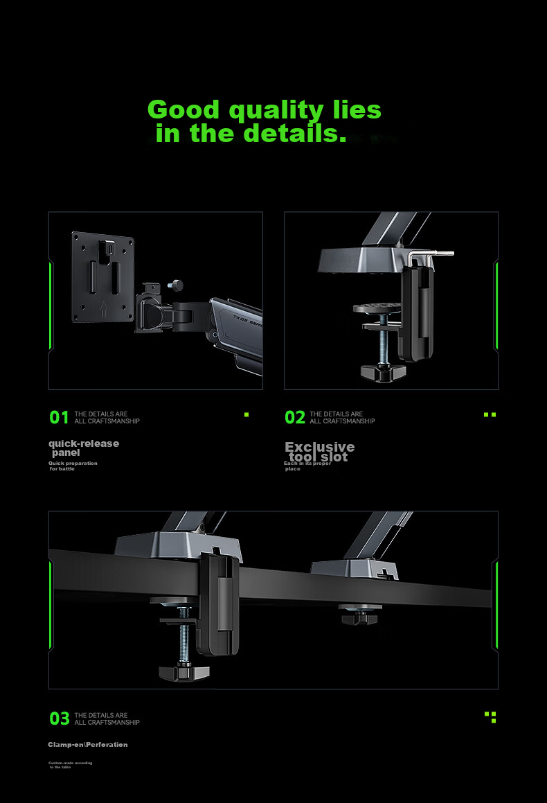 HUMANEX Monitor Stand, Dual-Screen Computer Display Mount, Gaming Mechanical Arm, Desktop Universal Rotation Heightening Stand, Weight Capacity 16KG, TX03-2G Dark Night Black 10
