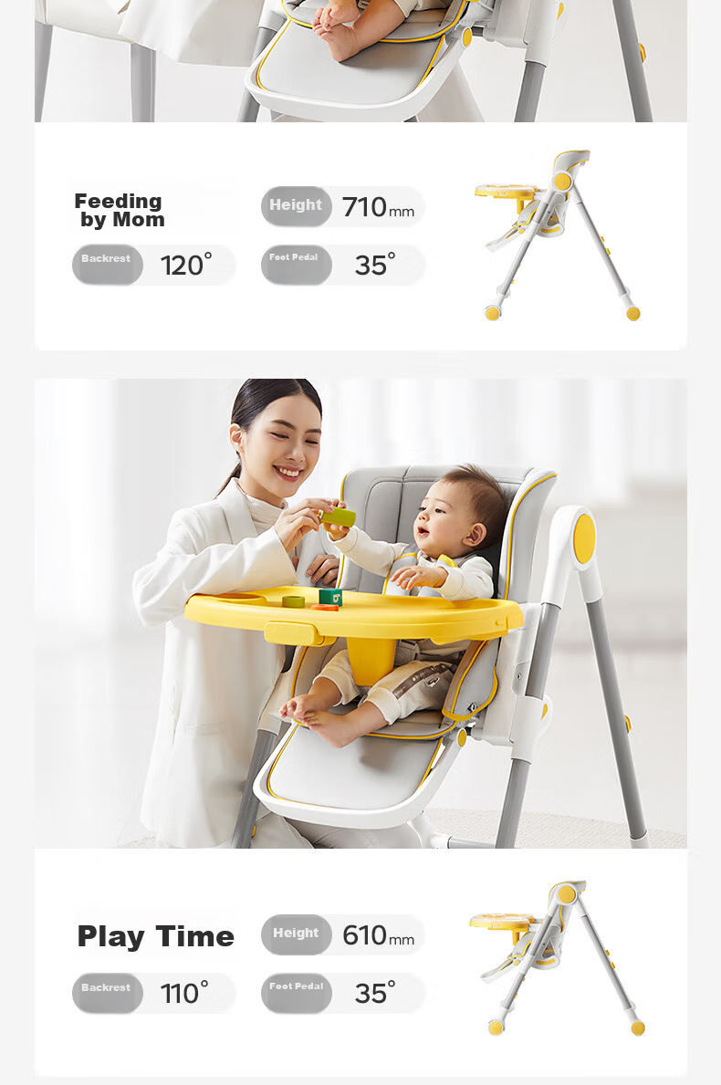 Babycare Multifunctional Baby High Chair with One-Button Folding And Storage, Suitable for Infants 6 Months And Above, Seasonal Gray 8