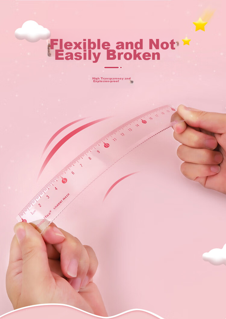 Zhonghua (Chung Hwa) Explosion-Proof, Wear-Resistant, High-Precision Plastic Straight Ruler, 20cm Multiple Sizes, Student Ruler for Drawing And Measurement, Scribing Ruler, Wave Straight Ruler, High Transparency Acrylic, RB0007 Pink 7