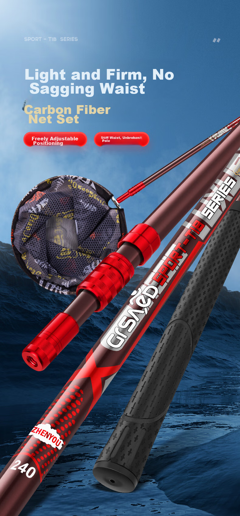 Grsaed Fishing Carbon Fiber Landing Net Set, 2.1-Meter Landing Net Pole, Ultra-Light And Ultra-Hard Landing Net Rod, Fish Scoop Net, Foldable Landing Net Head 1