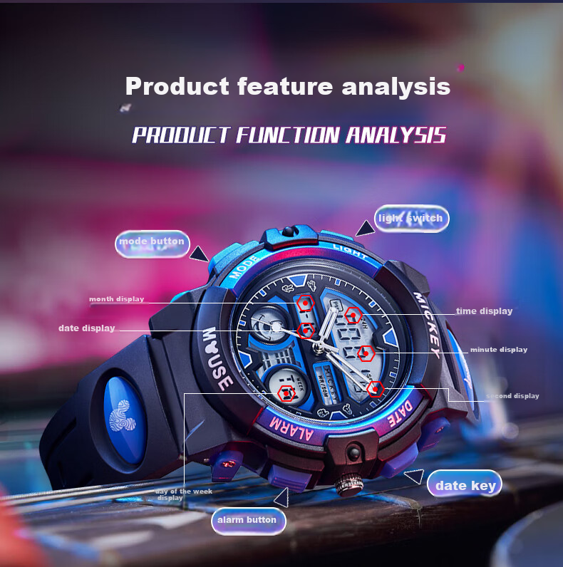 Disney Mickey Mouse Collaboration Exam-Specific Waterproof Sports Watch for Middle And High School Students, Children's Electronic Watch Only for Time Measurement 8