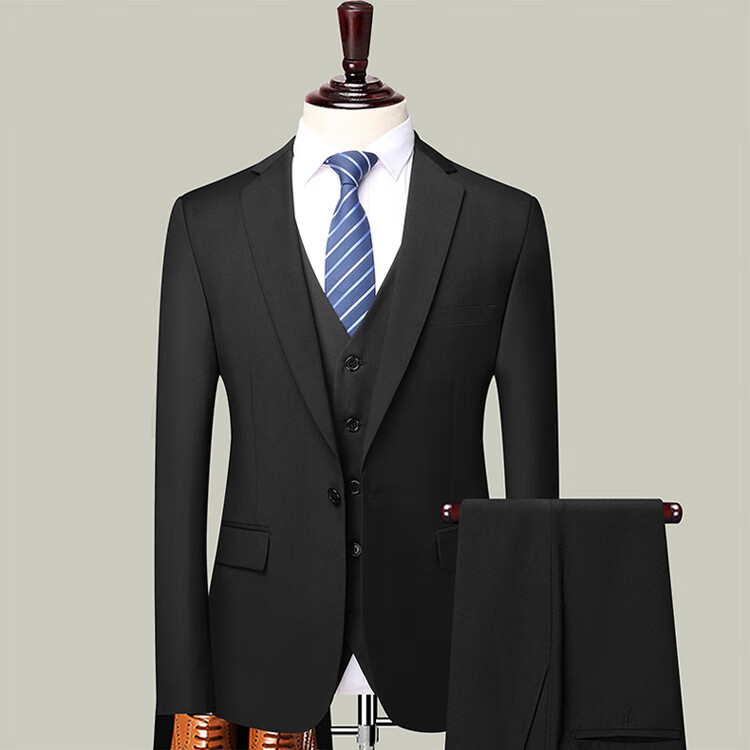 ROMON Men's Suit Set, Three-Piece Business Slim-Fit Formal Wear, Groom Attire, Professional Suit, Navy Blue, 3XL 13