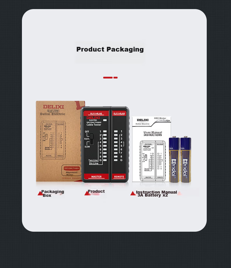 DELIXI ELECTRIC Cable Tester Network Cable Telephone Line Tester Multifunctional Household Cable Pairing Device Fast And Slow Dual Mode 17