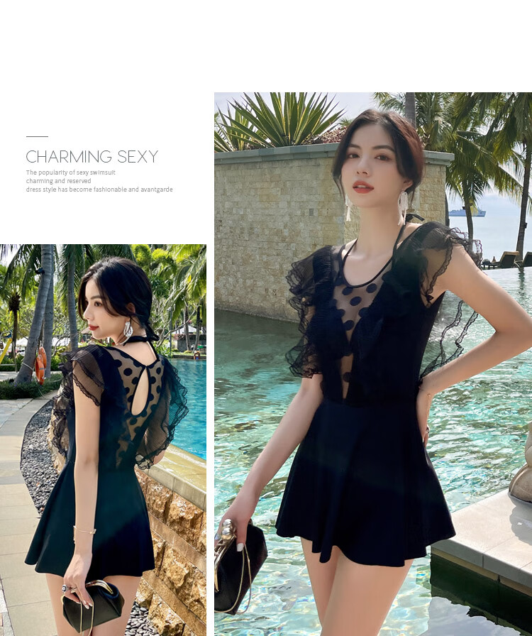 DK Swimsuit for Women, Sexy Small Chest Push-Up Conservative Tummy-Covering Slimming Korean Vacation One-Piece Dress Swimwear Hot Spring White M 5
