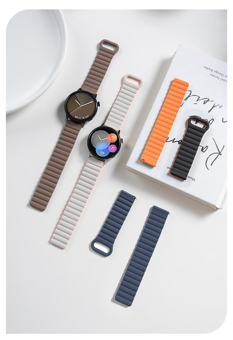Masisi Compatible Huawei Watch Band for Watch5/4/3/GT6/5/GT4/3/2/Pro/Honor Magic2/OPPO Watch4Pro/X Magnetic Silicone Black with Orange 22mm 9