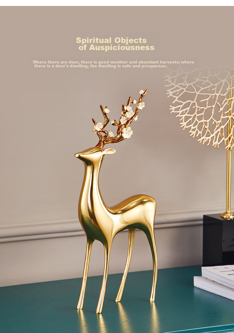 Nuoshiman Copper Deer Living Room Ornament, Craft Office TV Cabinet Entrance Decoration, Wedding Housewarming Gift, Moving And Business Opening Present 3
